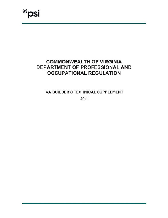Commonwealth of Virginia Department of Professional and Occupational Regulation - VA Builders Technical Supplement 2011